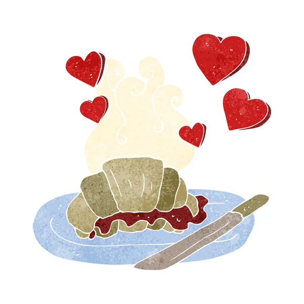 Retro desenho animado saboroso pequeno-almoço croissant — Vetor de Stock