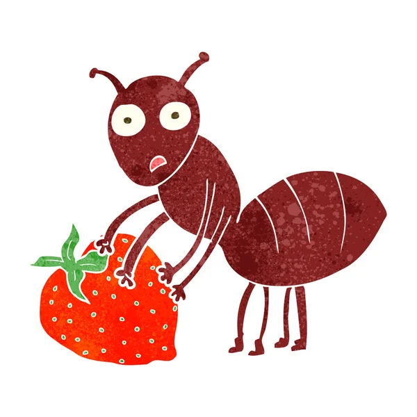 Retro cartoon ant with berry — Stock Vector