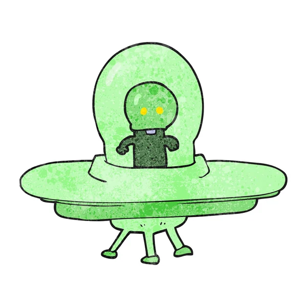 Textured cartoon alien in flying saucer — Stock Vector