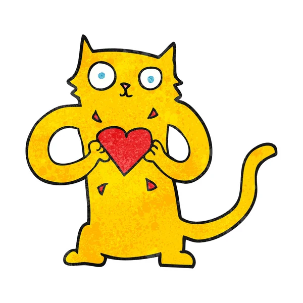 Textured cartoon cat with love heart — Stock Vector