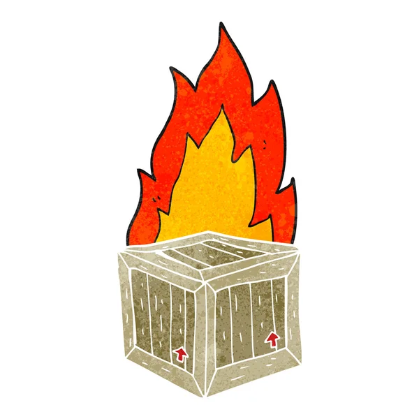 Retro cartoon burning crate — Stock Vector