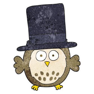 Silindir şapka giyen dokulu karikatür baykuş