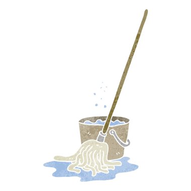 Retro karikatür paspas ve kova