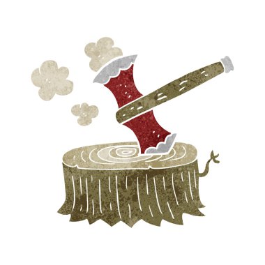 Retro karikatür ağaç kütüğü ve balta