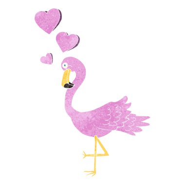 Retro karikatür flamingo aşık