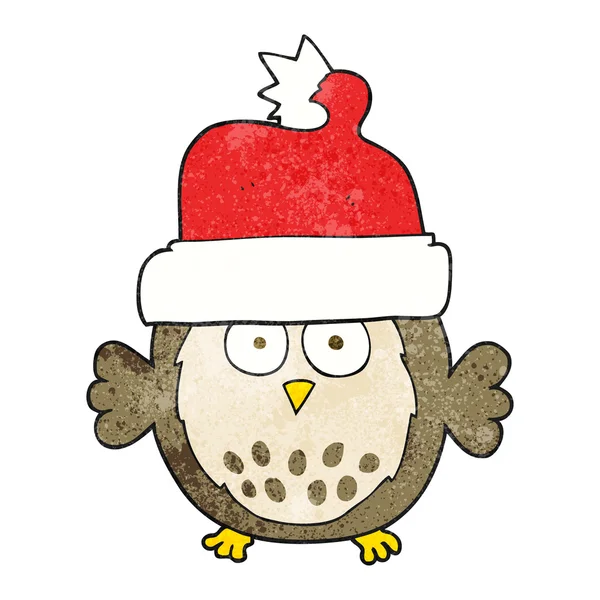 Hibou dessin animé texturé portant un chapeau de Noël — Image vectorielle