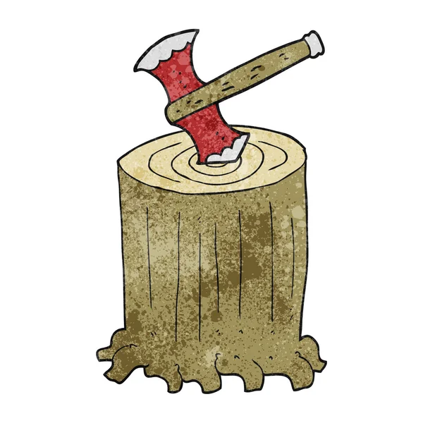 Baumstumpf und Axt im Zeichentrickfilm — Stockvektor
