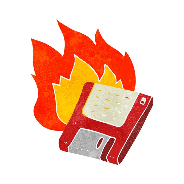 Retro cartoon old computer disk burning — ストックベクタ
