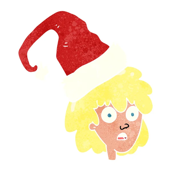 Retro-Cartoon-Frau mit Weihnachtsmann-Hut — Stockvektor