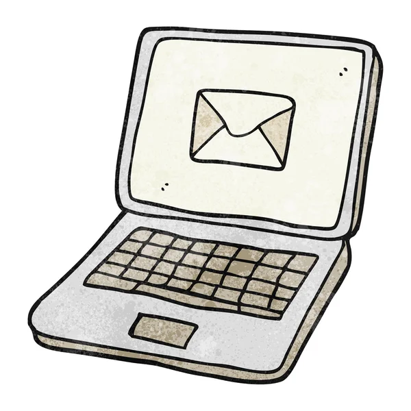 Computador portátil cartoon texturizado com símbolo de mensagem na tela —  Vetores de Stock