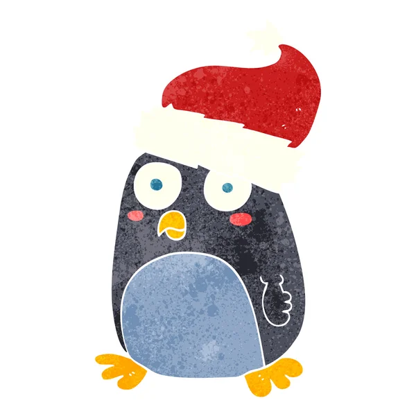 Retro cartoon penguin in christmas hat — Stock Vector