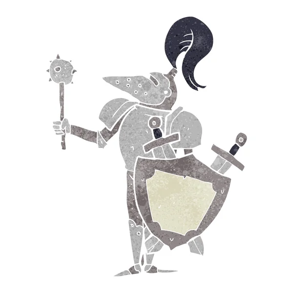 Retro cartoon medieval knight with shield — Stock Vector