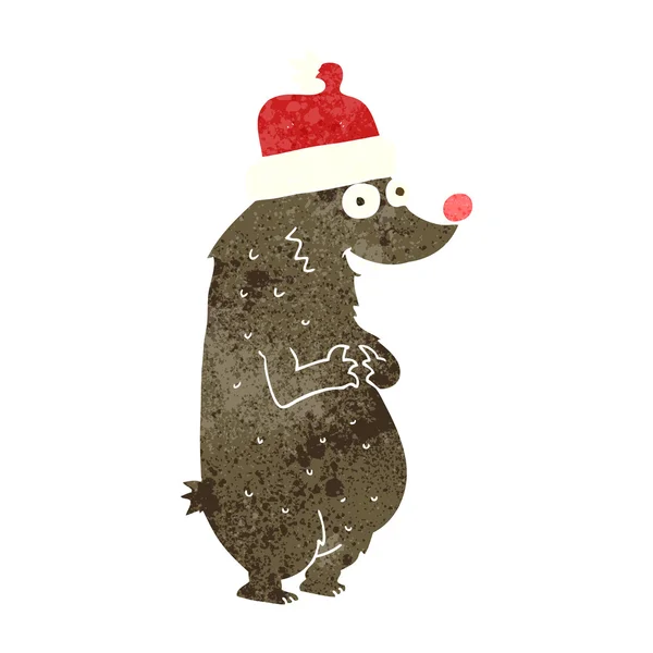 Retro karikatür ayı Noel şapka — Stok Vektör
