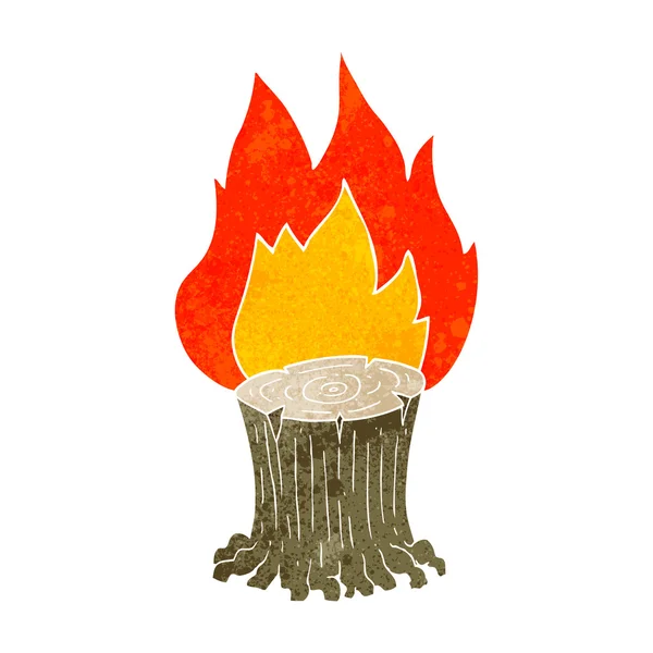 Retro kreslený velký pařez v plamenech — Stockový vektor