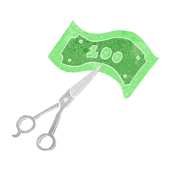 Retro cartoon scissors cutting money — Stock Vector