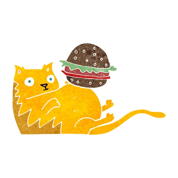 Retro cartoon FatCat met Hamburger — Stockvector