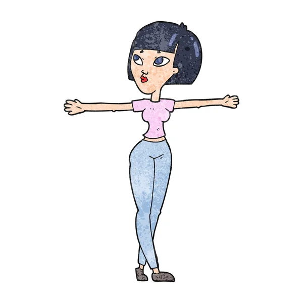 Mujer de dibujos animados texturizado brazos extendidos — Vector de stock