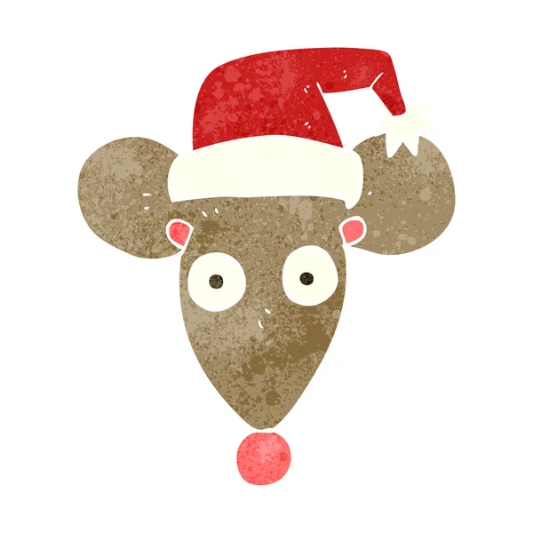 Ratón de dibujos animados retro en sombrero de Navidad — Vector de stock