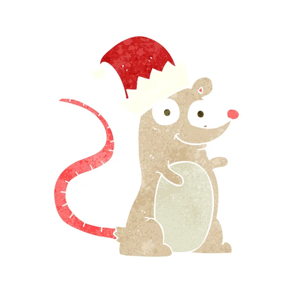 Tikus retro kartun memakai topi natal - Stok Vektor