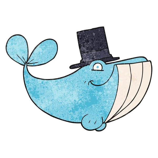 Текстурований мультяшний кит носить верхній капелюх — стоковий вектор