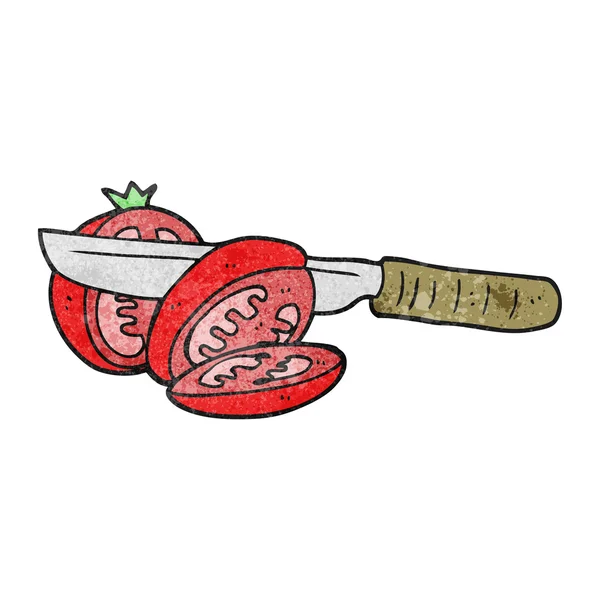 Bir domates Dilimleme dokulu karikatür bıçak — Stok Vektör