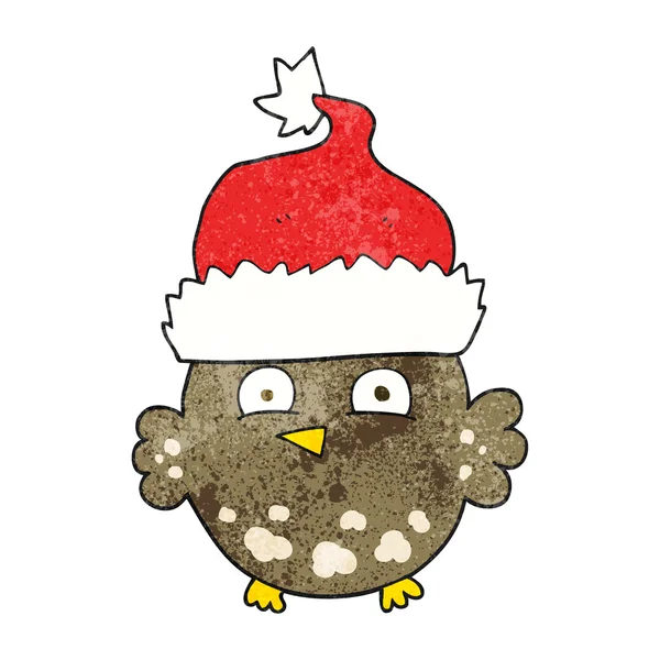 Hibou dessin animé texturé portant un chapeau de Noël — Image vectorielle