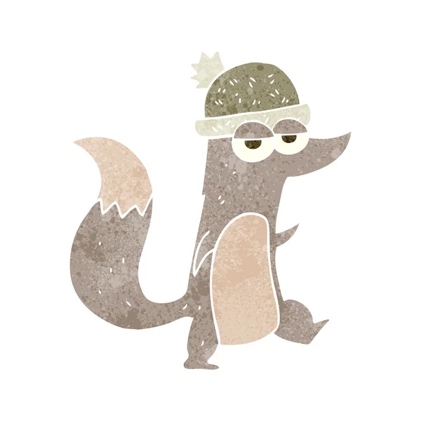 Retro cartoon little wolf wearing hat — Stock Vector