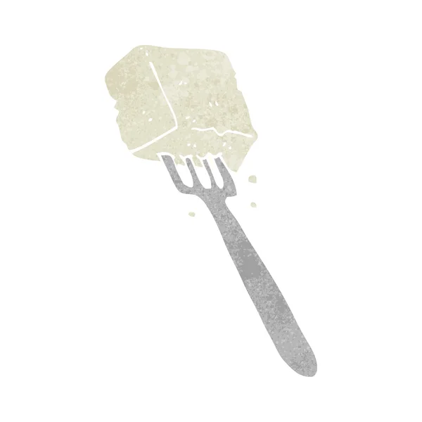 Retro cartoon tofu on fork — Stock Vector