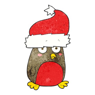 Noel Baba şapkası giyen dokulu karikatür Noel robin