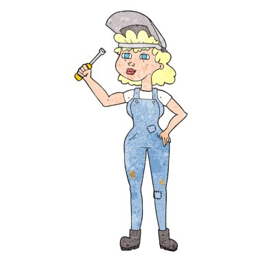 dokulu karikatür kadın makinist