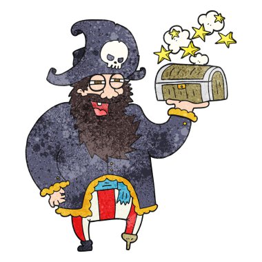 dokulu karikatür korsan Kaptan ile hazine sandığı