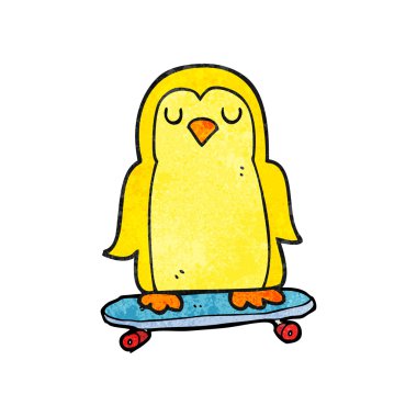 dokulu karikatür kuş kaykay üzerinde