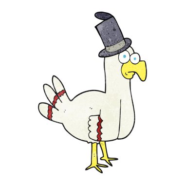Silindir şapka giyen dokulu karikatür kuş