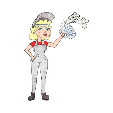 bira ile dokulu karikatür çok çalışkan kadın 