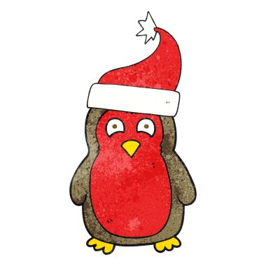 Noel Baba şapkası giyen dokulu karikatür Noel robin