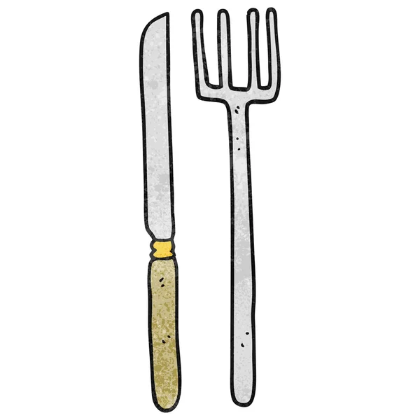 Cuchillo de dibujos animados texturizado y tenedor — Vector de stock