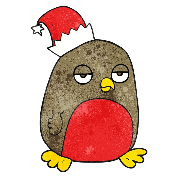 Cartoni animati pettirosso natale indossando cappello di Babbo Natale — Vettoriale Stock
