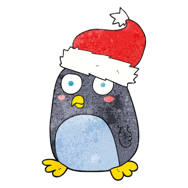 Textured cartoon penguin in christmas hat — Stock Vector