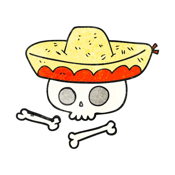 Calavera de dibujos animados texturizada en sombrero mexicano — Archivo Imágenes Vectoriales