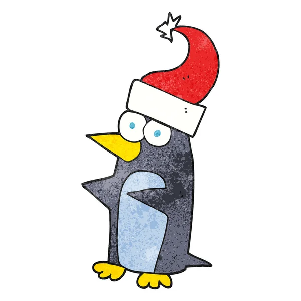 Dessin animé texturé pingouin de Noël — Image vectorielle