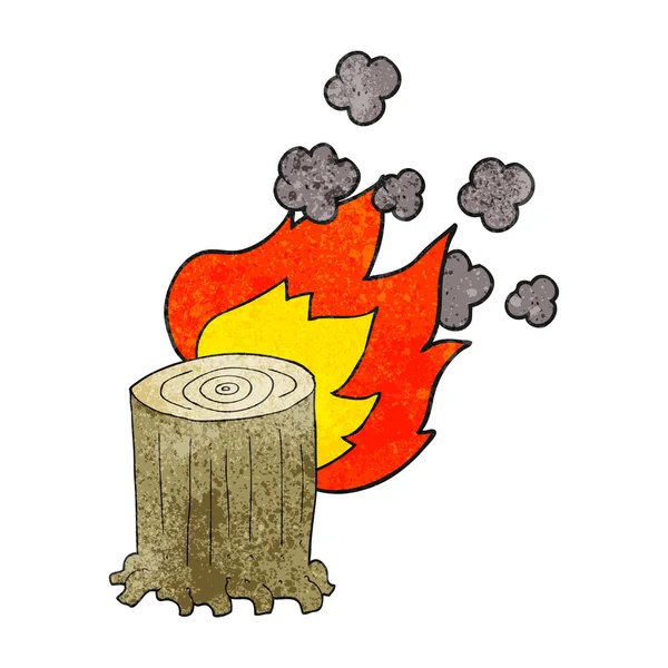 Textured cartoon tree stump on fire — Stock Vector