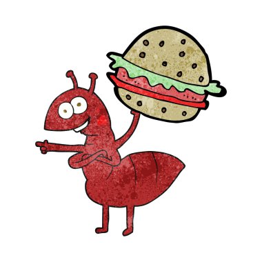 dokulu karikatür karınca yiyecek taşıyan