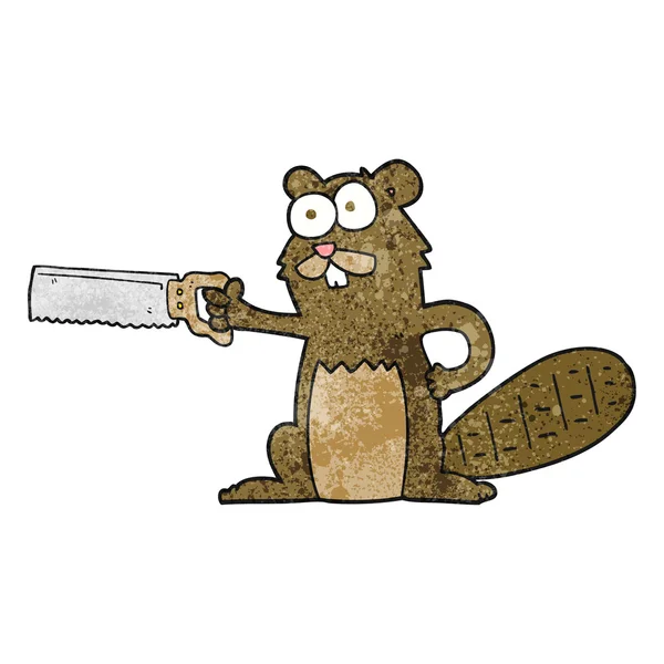 Textured cartoon beaver with saw — Stock Vector