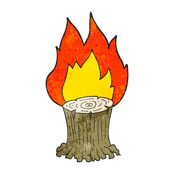 Textured cartoon big tree stump on fire — Stock Vector