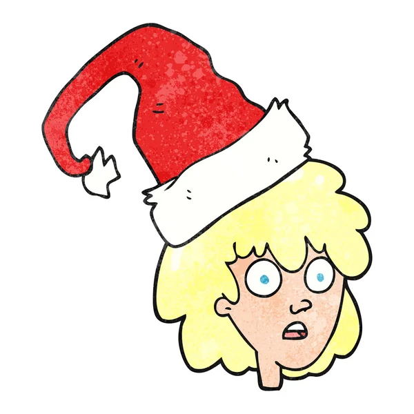 Texturierte Cartoon-Frau mit Weihnachtsmütze — Stockvektor