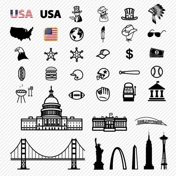 Amerika ikon ditetapkan. eps10 ilustrasi - Stok Vektor