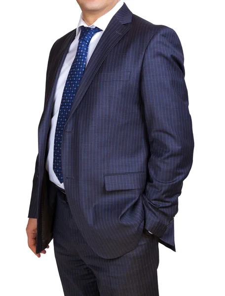 Strikt kostym med vit skjorta och blå slips — Stockfoto