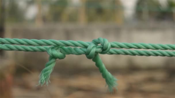 Rope Tie Knot Closeup Rope Two Tied Knot Middle Isolated — Stock Video