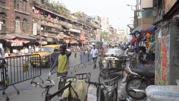 Přeplněná Městská Ulice Bara Bazar Živá Nákupní Čtvrť Kalkaty Rušný — Stock video