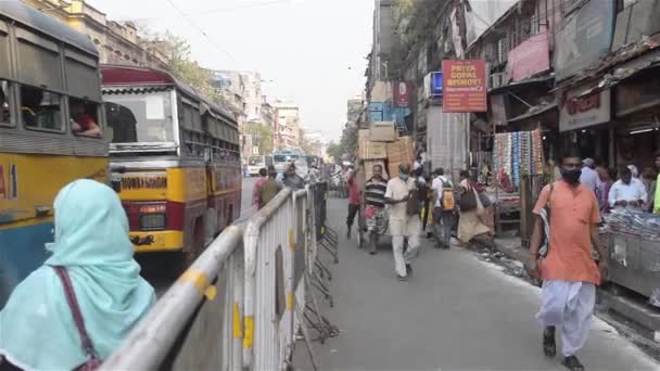 Rua Cidade Lotada Bara Bazar Animado Bairro Comercial Calcutá Dia — Vídeo de Stock